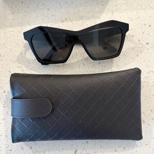 Bottega Veneta Black Geometric Sunglasses with Quilted Case